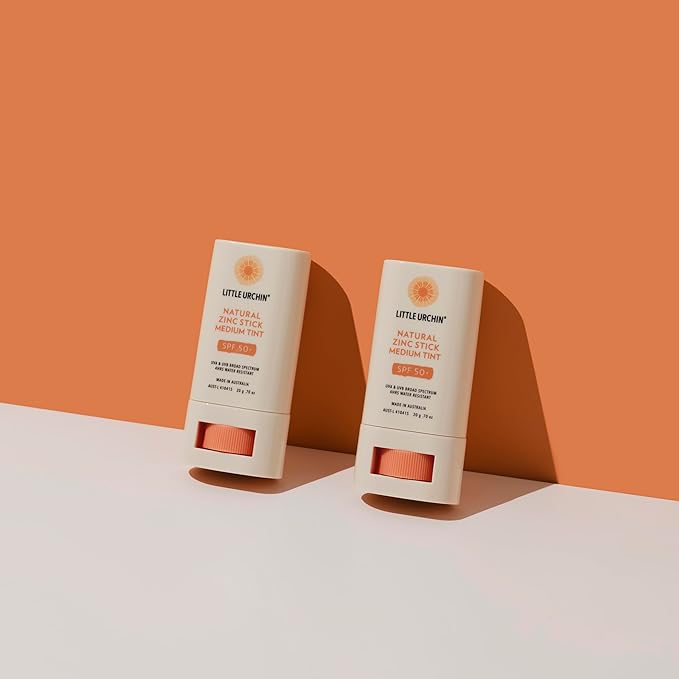 LITTLE URCHIN Natural Zinc Sunscreen Stick – SPF 50+ Broad Spectrum, Water Resistant – Medium Tint – Vegan, Reef Safe – 24.5% Zinc Oxide – Pocket Size – 0.7 oz