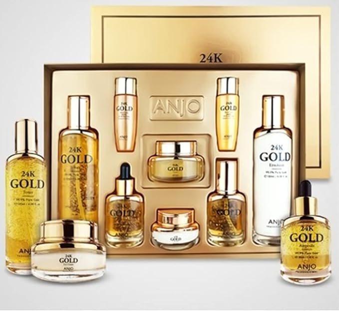 ANJO Skin Care 24K 1set 6+2 Toner 120ml, Emulsion 120ml, Essence 35ml, Cream 50g, Eye Cream 30g, Ampoule 35ml + Portable (Toner, Emulsion)