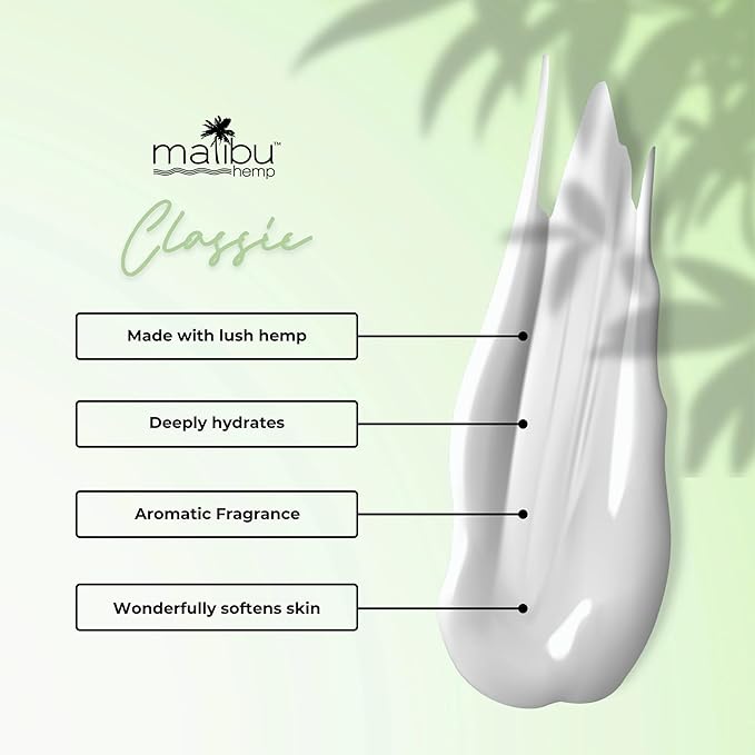 Malibu Hemp Classic Body Moisturizer, Natural Hemp Seed Oil Lotion, Vegan Formula, 18 fl oz