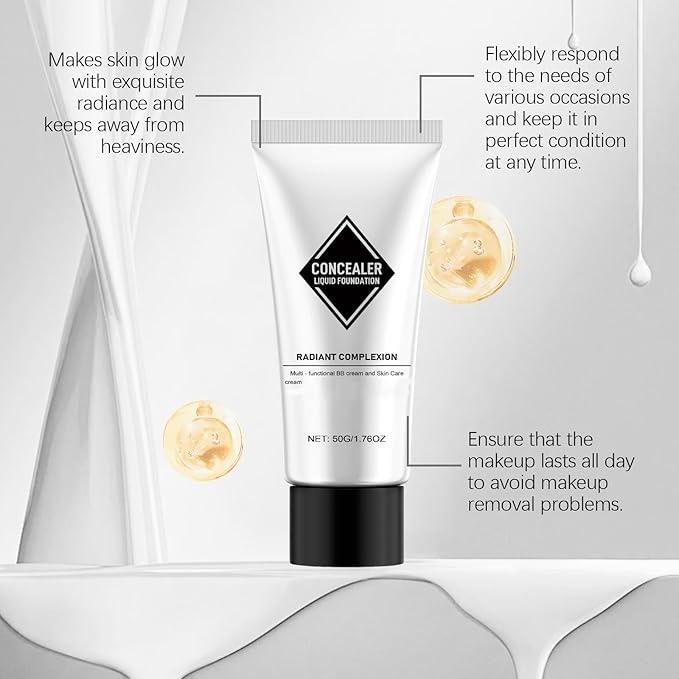 Multi-Functional Concealer BB Cream, With Aloe Vera & Hyaluronic Acid, Lightweight Coverage & Hydration, Long-Lasting Wear, Travel-Friendly Tube, 1.76oz