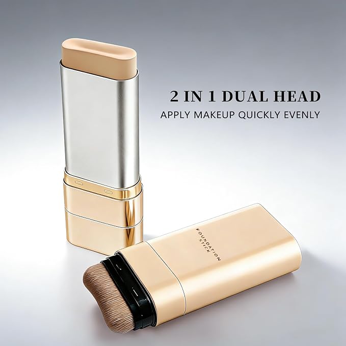 Luminous Dual-Ended Concealer Foundation Stick,Multi-use Double Head Foundations Make up Sticks, Foundation Stick Korean 3 in 1,Sweat-Proof for All Skin Types (Ivory White)