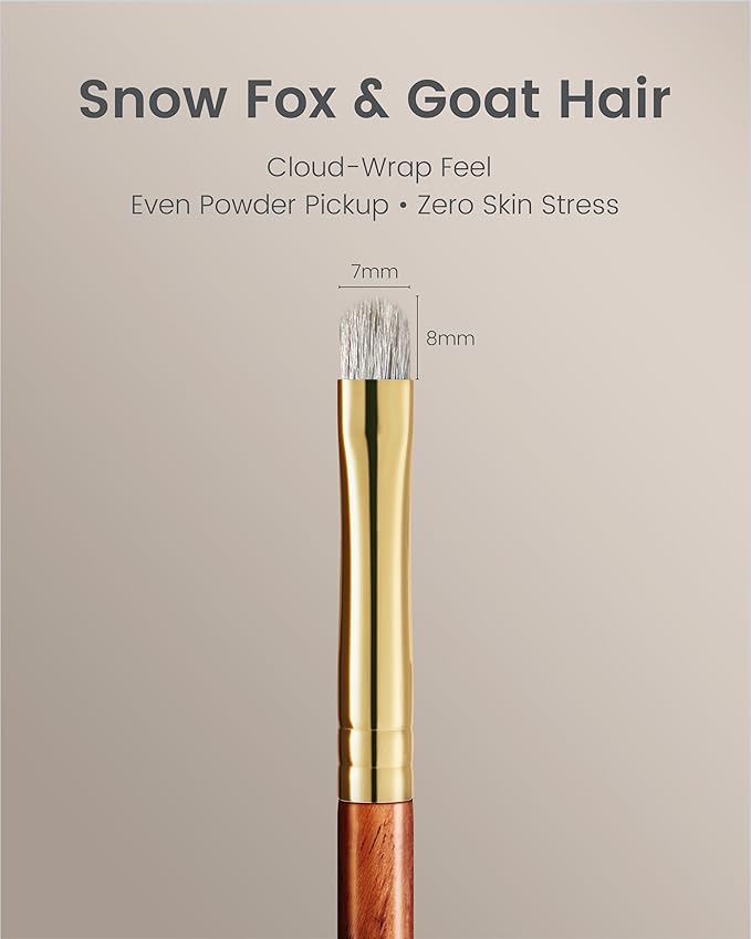 Desert Oak Series Precise Detail Shader - 7mm Arctic Fox & Goat Hair Brush for Lash Line & Outer V, Luxury Bubinga Handle (CM 204)