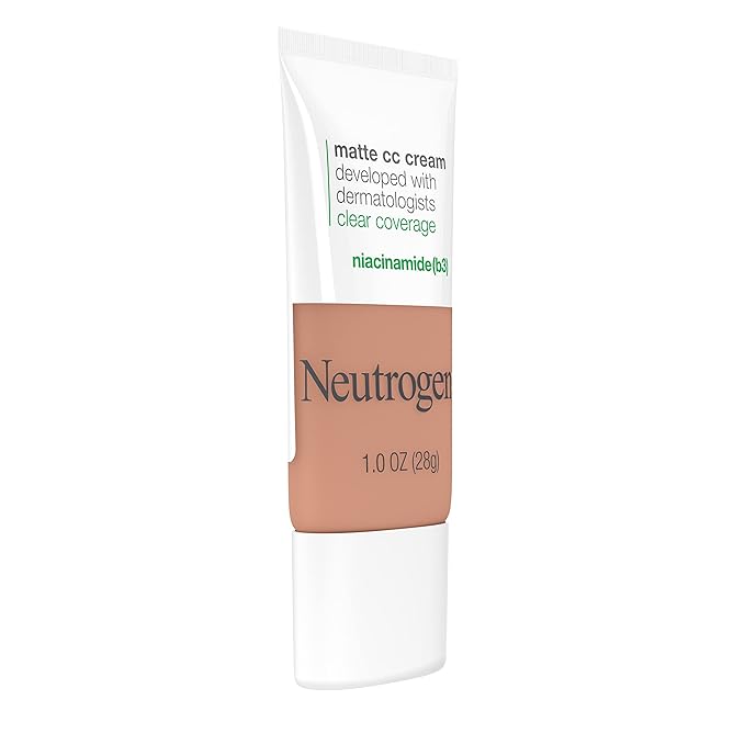Neutrogena Clear Coverage Flawless Matte CC Cream, Full-Coverage Color Correcting Cream Face Makeup with Niacinamide (b3), Hypoallergenic, Oil Free & Fragrance Free, Toast, 1 oz (Pack of 2)