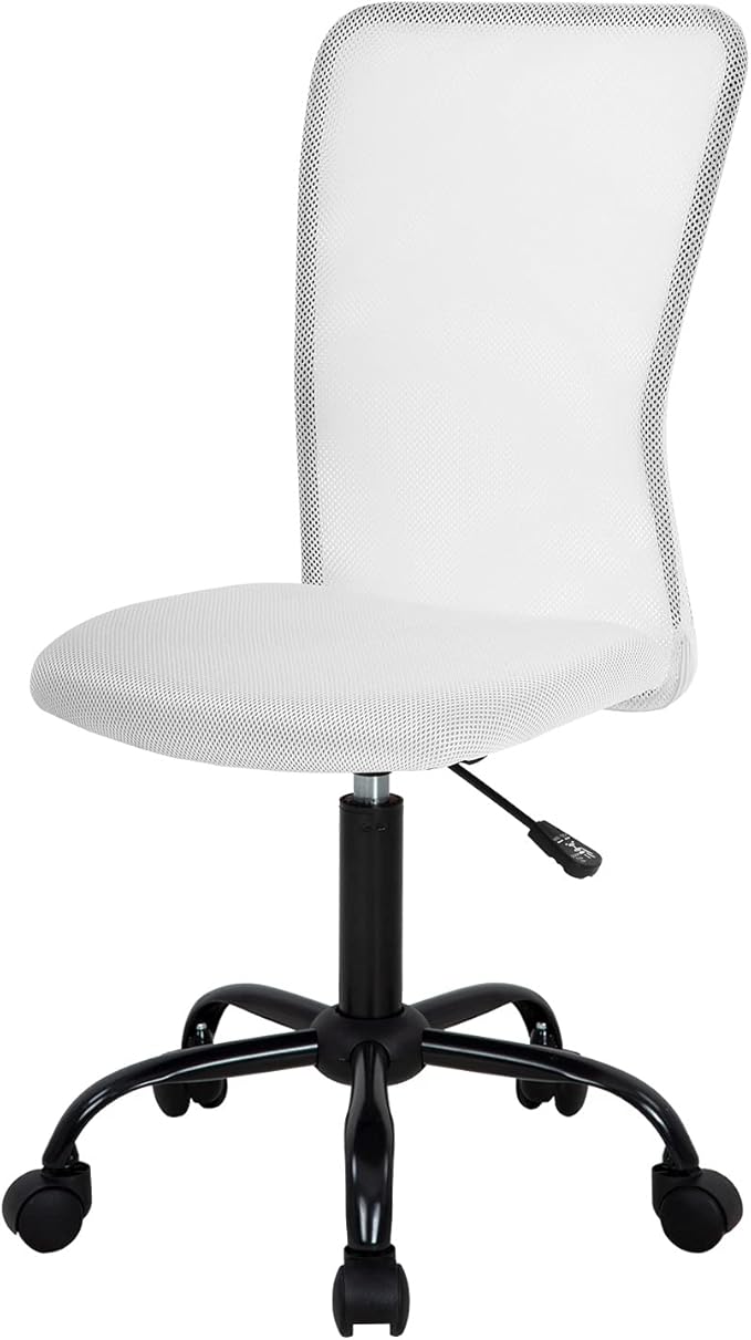 FDW Home Office Chair Mid Back Mesh Desk Chair Armless Computer Ergonomic Task Rolling Swivel Chair Back Support Adjustable Modern with Lumbar Support,White