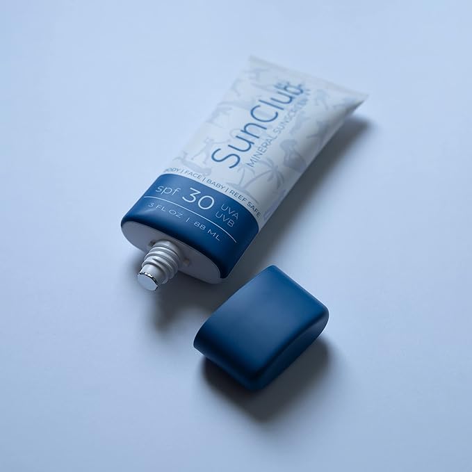 SunClub Natural Mineral Sunscreen with Zinc, Clear Sunblock, SPF 30, Water Resistant, Chemical-Free, Broad Spectrum UVA/UVB, Baby Safe, Reef Safe, Face and Body Safe, Made in USA, 3 oz.