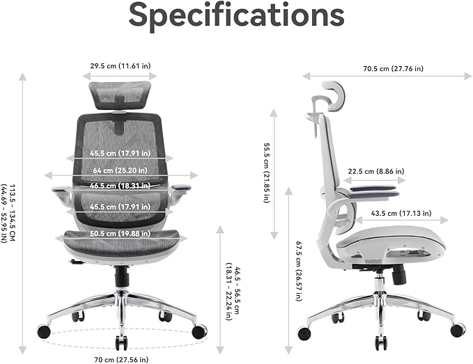 SIHOO M59AS Ergonomic Office Chair, Desk Chair with 3D Flip-up Armrests, Computer Chair with Dual Back Design and Adaptive Dynamic Lumbar Support Grey