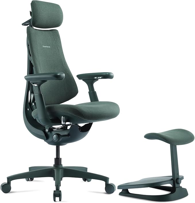 LiberNovo Dynamic Ergonomic Desk Chair + StepSync Footrest Bundle - Comfy Home Office Chair with Adaptive Lumbar Support, 160° Recline & Built-in Spine Stretch, Green+45cm