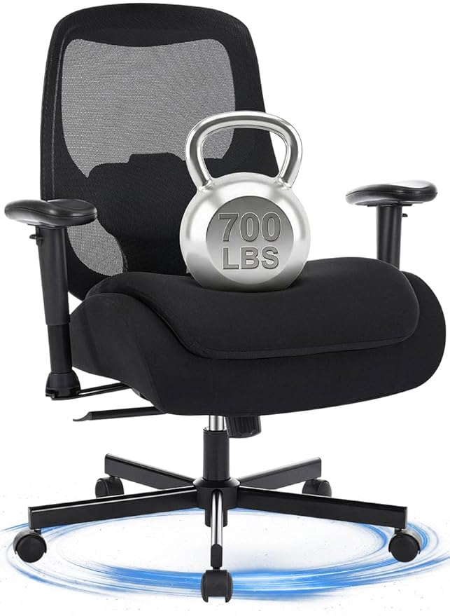 BOSMILLER Big and Tall Office Chair with Wide Thick Seat Cushion for Heavy People,700lbs Ergonomic Mesh Desk Chair with Adjustable Lumbar Support and Armrests for Adults Sitting All Day