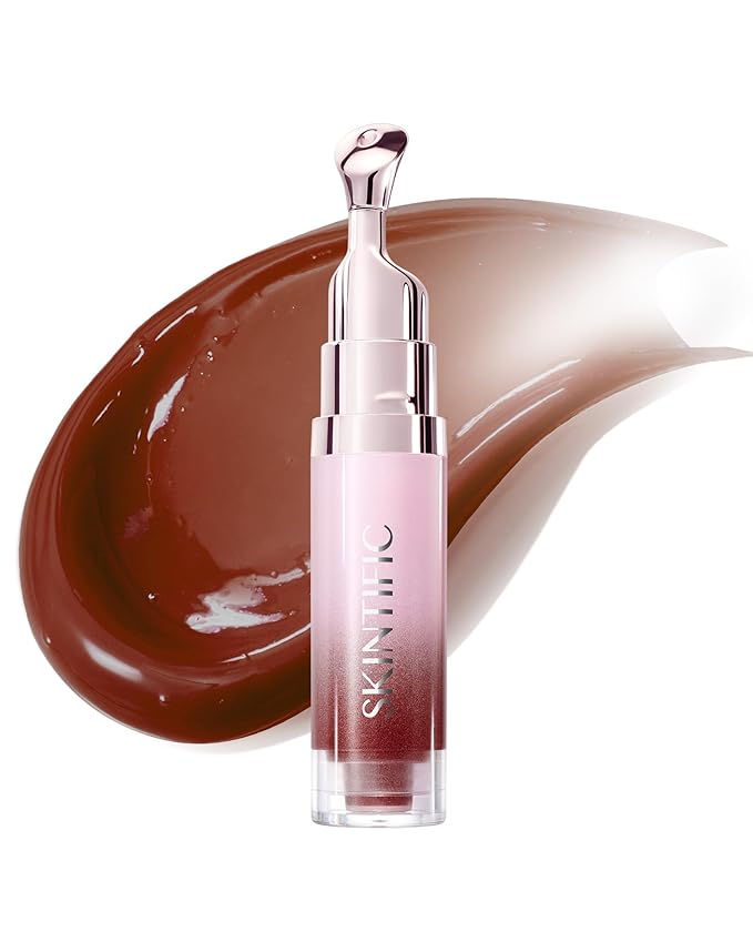 Peptide Brightening Lip Serum, Hydrating & Plumping Tinted Lip Gloss, Moisturizing Lip Balm with Polypeptides & Squalane for Glossy Sheer, Smooth Lips(08U Cinnamon Rose)