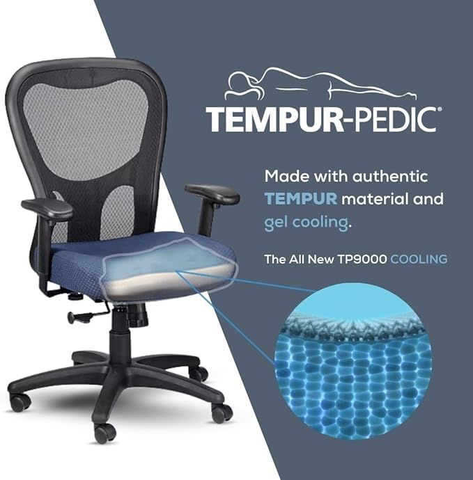 Tempur-Pedic TP9000C Mesh Swivel Task Chair with Tempur Material, Cooling Gel Layer, Adjustable Armrests, and Lumbar Support, Olive