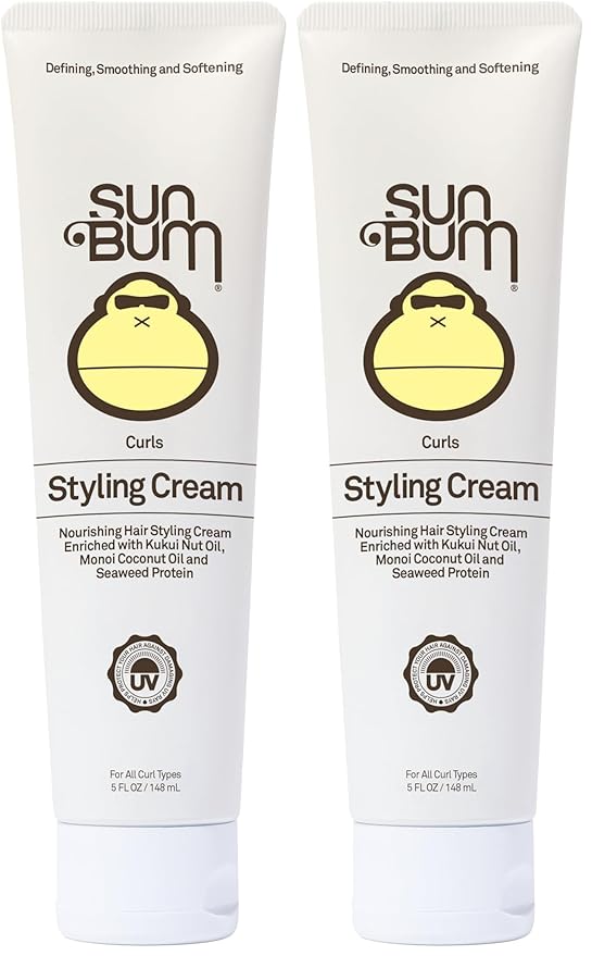 Sun Bum Curls and Waves Styling Cream - Lightweight Formula for Wavy and Curly Hair - Nourishing Kukui Nut & Coconut Oil - Frizz Free finish - Vegan & Cruelty Free - 5 oz,(Pack of 2)