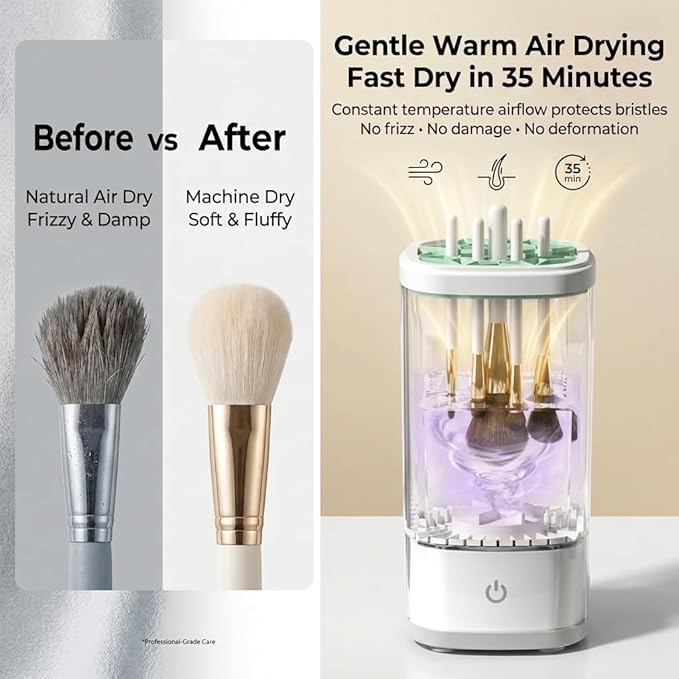 3-in-1 Automatic Makeup Brush Cleaner and Dryer, Electric Makeup Brush Washer Machine with Warm Air Drying, 10000RPM Deep Cleaning, One Button Brush Cleaner for Makeup Brushes Beauty Sponges