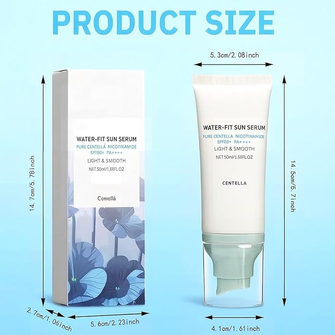 Centella Sunscreen SPF50+ PA++++, Long-Lasting Protection&Water-Fit Sun Serum,Madagascar Centella Sunscreen for All Skin Types and UV Defense, Nourishing Skin, Lightweight, Non-Greasy, No White Cast