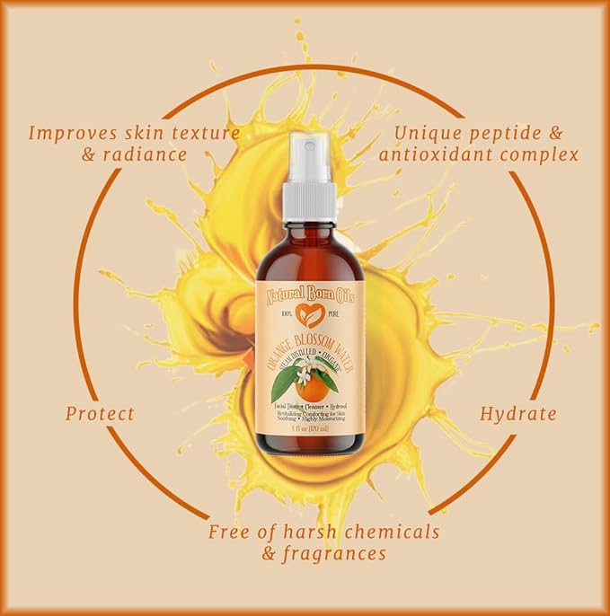 Orange Blossom Water, 1 Gallon, Organic, Steam-Distilled, Pure Floral Hydrosol, Facial Toner & Cleanser, with Sprayer. Natural Born Oils.