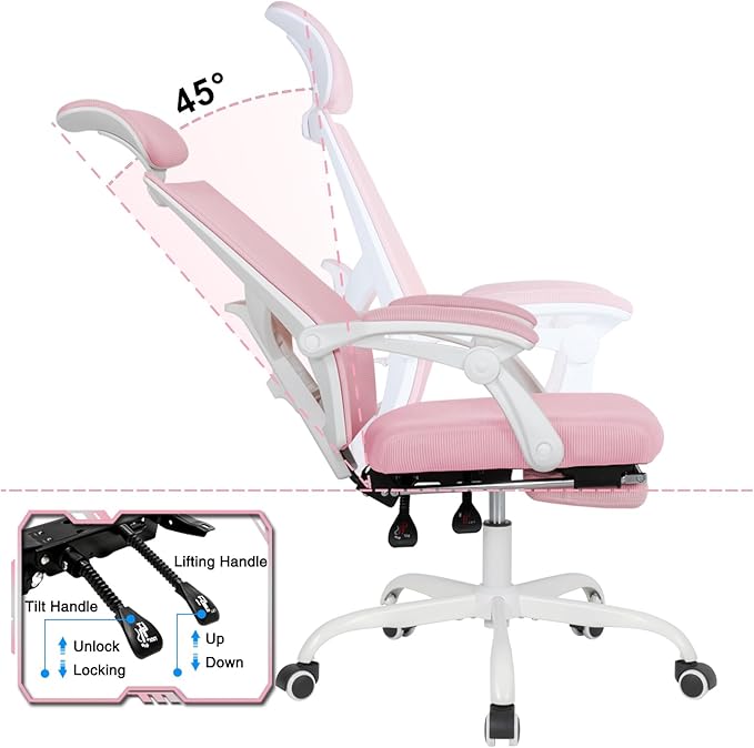 Qulomvs Mesh Ergonomic Office Chair with Footrest Home Office Desk Chair with Headrest and Backrest Adjustable Computer Executive Desk Chair with Wheels 360 Swivel Task Chair