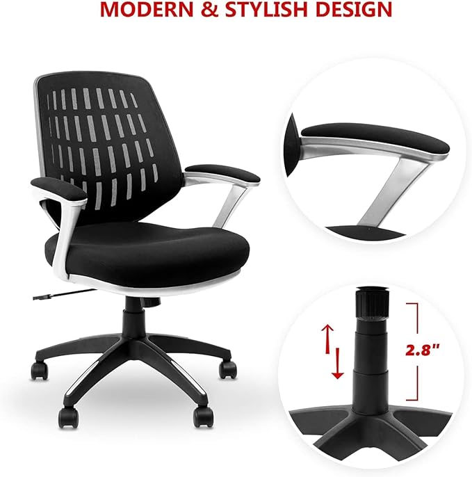 CLATINA Ergonomic Office Chair Set of 4, Mesh Mid Back Swivel Task Chair with Adjustable Height, Comfortable Thickened Seat Lumbar Support Home Computer Desk Chair for Home Working Gaming, Black