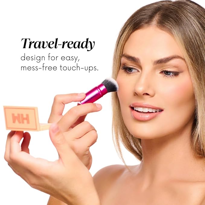 Mini Glamstick Retractable Blush Brush - Travel Face Makeup Brush for Liquid, Cream Buffing & Blending, Cruelty-Free Bristles
