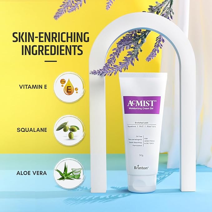 Acmist Moisturizing Cream Gel for Oily & Acne-Prone Skin | Oil-Free, Non-Comedogenic, Quick Absorbing & Makeup Friendly | With Vitamin E, Aloe Vera & Squalane | For Men, Women & Teens | 50g Pack 2