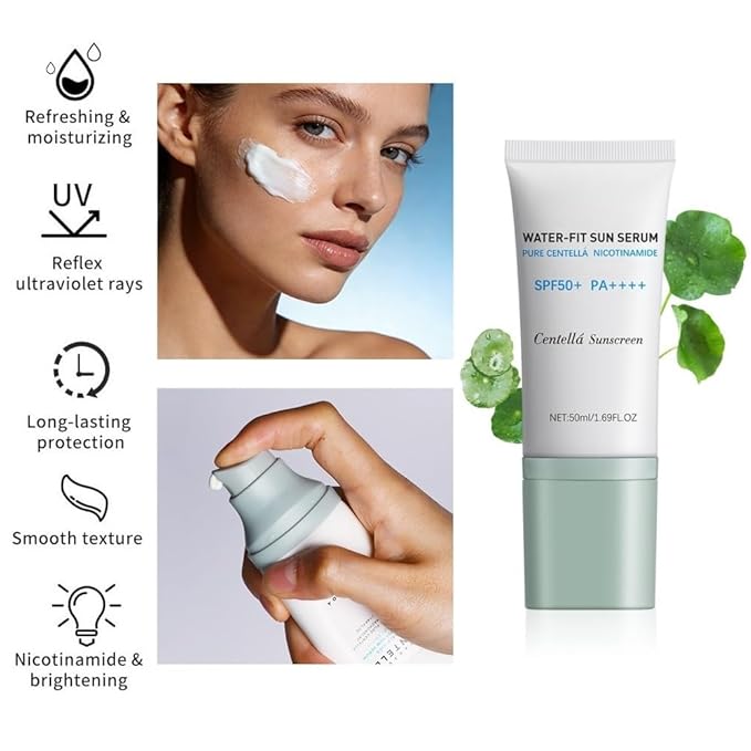 Centella Sunscreen, SPF50+ Lightweight Hydrating Centella Water-Fit Sun Serum for All Skin Type and UV Defense (1Pcs)