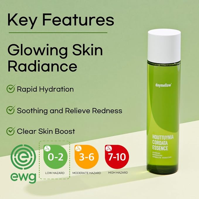 daymellow Houttuynia Cordata Real Soothing Essence Toner 5.07fl.oz/150ml, Face Toner, Heartleaf, Centella, Tea Tree, Hydrating, for All Skin Types, Acne, Soothes Redness Facial Essense Korean Skincare