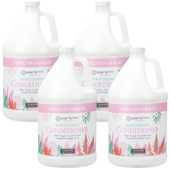 Ginger Lily Farms Botanicals Moisturizing Conditioner for Dry Hair, 100% Vegan & Cruelty-Free, Vanilla Sugar Bliss Scent, 1 Gallon (Pack of 4)