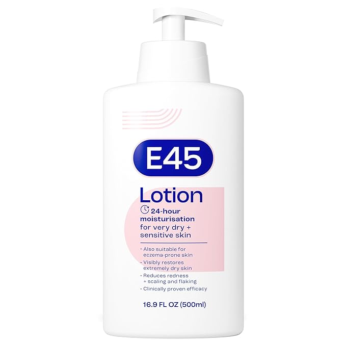 E45 Moisturising Lotion for Very Dry, Sensitive Skin, 24 Hour Moisturizer, Fragrance-Free Formula, Protect from Dryness, Reduce Redness, Dermatologically Tested, 16.9 fl oz (500ml)