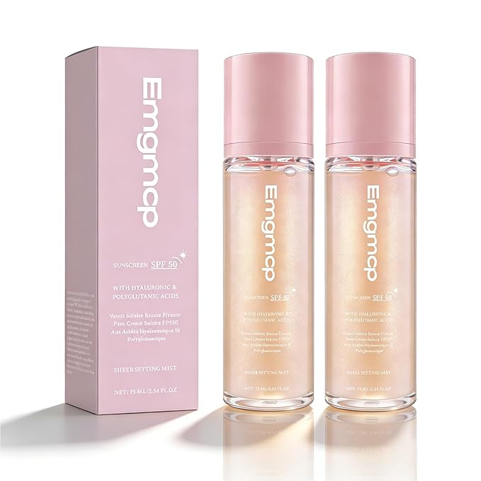 Sheer Setting Mist Sunscreen SPF 50, Broad Spectrum Shimmering Body Oil Mist for Face & Body, Hydrating Makeup-Friendly, Reef-Safe, Non-Greasy & Weightless Fast Drying for Dewy Finish (2pc)