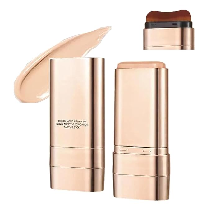 2Pcs Dual-Ended Concealer Foundation Stick, Foundation Stick Korean 3 in 1 with Brush, Lightweight Brighten Flawless Long-Lasting for All Skin Types (Natural)