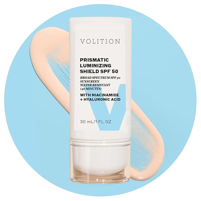 Volition Beauty Prismatic Luminizing Shield SPF50 with Niacinamide + Hyaluronic Acid | Reef-Safe Mineral Face Sunscreen | Lightweight Moisturizer for Broad Spectrum Protection | Luminous Glowy Finish
