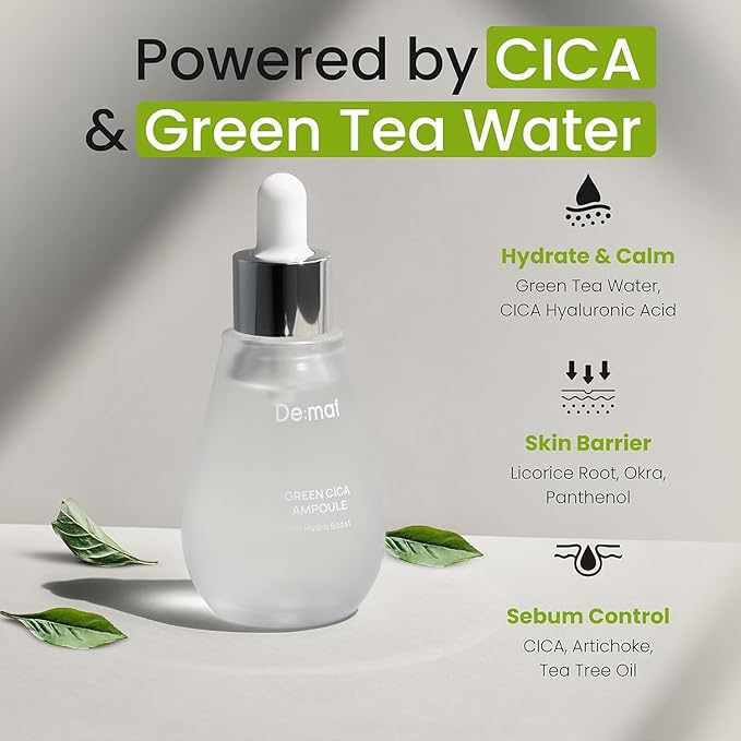 Green Cica Ampoule with 72% Green Tea, Cica & 8-Layer Hyaluronic Acid | Soothing & Sebum Control Pore Serum for Blackheads and Enlarged Pores | For Oily & Combination Skin (1.7 fl oz)