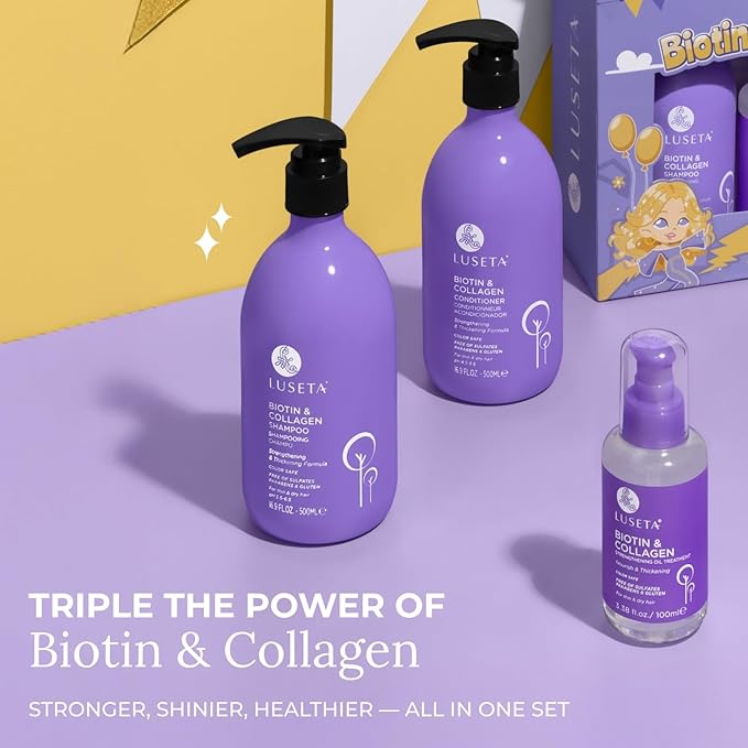 Luseta Biotin Trio Hair Care Set Moisturizing Shampoo and Conditioner Set 16.9 oz*2 and 3.38 oz Hair Serum Thickening for Thinning Damaged Dry Hair