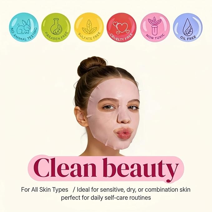 Collagen Face Mask Set - 7 Color Hydrating Sheet Masks for Women & Teens, Gentle Formula for Sensitive Skin, Spa Gift Set for Girls, Birthday Gifts for Her（7 Pack