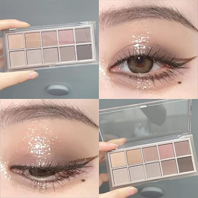 Erinde 10 Colors Matte Eyeshadow Palette, Taupe Brown Mavue Nude Eye Shadow Palette Makeup, Neutral Grey Smokey Eye Pallete, Ultra-Blendable, Long Lasting Natural Eyeshadow for Older Women, Cement