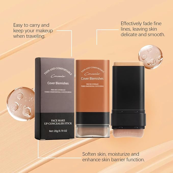 Flawless Hydrating Face Foundation Stick, Korean Lightweight Full-Coverage Cream-to-Matte Multi-Use Makeup for Dark Circles & Blemishes, Long-Wear Cream Stick with Brush (03#Pink Velvet)