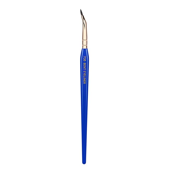 Bdellium Tools Professional Makeup Brush - Golden Triangle 708 Bent Eyeliner - With All Vegan and Soft Synthetic Fibers, For Smooth Application (Blue, 1pc)