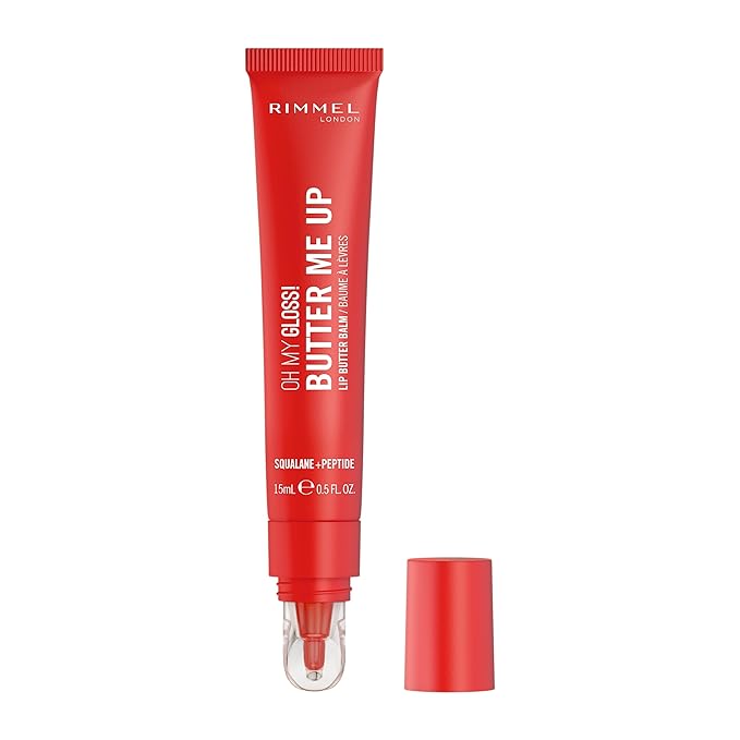 Rimmel London, Oh My Gloss Butter Me Up Lip Butter Balm 005 Red Velvet, Hydrating Lip Balm, Tinted Lip Balm, Lip Care, Hydration, Nourishing, Squalene