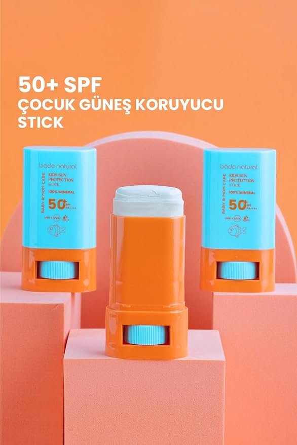 Bade Natural Kids Mineral Sunscreen Stick SPF 50+ – 100% Natural Zinc Oxide Sun Protection for Babies & Children, Broad Spectrum UVA/UVB Defense, Water Resistant & Gentle Formula, 0.56 oz