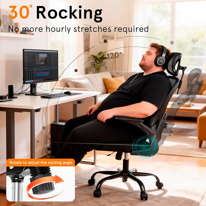 Ergonomic Office Chair, 400 LBS Office Chair Computer Rolling Comfortable Gaming Mesh Office Chair with Adjustable Lumbar Support High Back Desk Chair for Home Work (Higher)