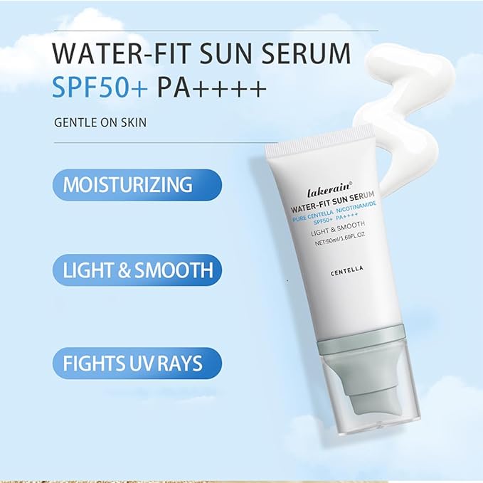 Centella Sunscreen SPF 50, Face Sun Screen Long-Lasting Protection, Cen-tella Madagascar Sunscreen, NO White Cast - Dry Oily Skincare,Moisturizing Non-Sticky Centella Water-Fit Sun Serum for All Skin