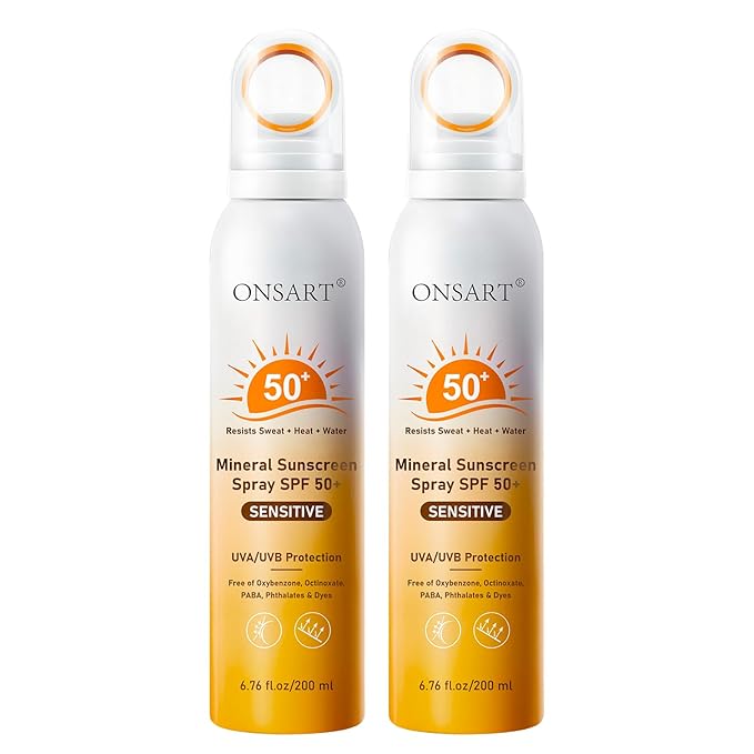 Mineral Sunscreen Spray SPF 50+, Reef Safe, Zinc Oxide Sunscreen, Broad Spectrum UVA/UVB, 360° Ring Spray, Water Resistant 80 Minutes, Lightweight Non-Greasy, 6.76 fl Oz (Pack of 2)