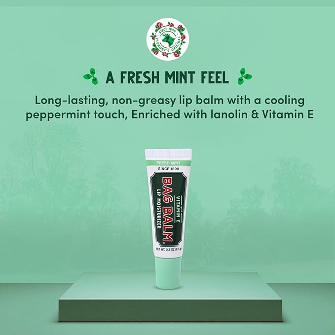 Vermont's Original Bag Balm Moisturizing Lip Balm with Vitamin E | Pack of 4 0.3oz Tubes (4 Pack, Fresh Mint)
