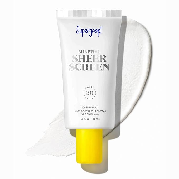 Supergoop! Mineral Sheerscreen SPF 30 PA+++, 1.5 fl oz - Mineral, Broad Spectrum Face Sunscreen + Primer + Helps Filter Blue Light - Satin Finish - For All Skin Types