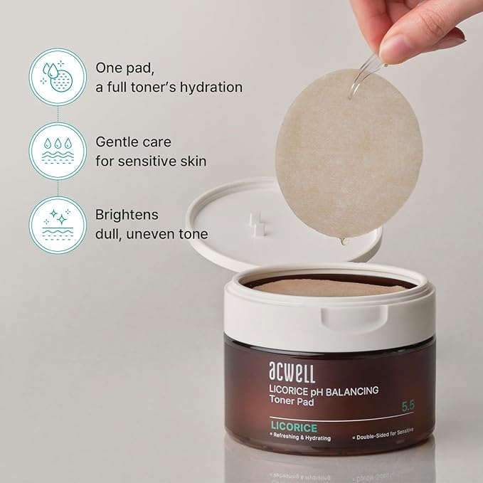 ACWELL Licorice pH Balancing Toner Pads – Dual-Textured Vegan Pads for Sensitive & Acne-Prone Skin, Blemish Clearing, Brightening & Pore Refining, Korean Skincare, 70 Pads (5.41 fl oz.)