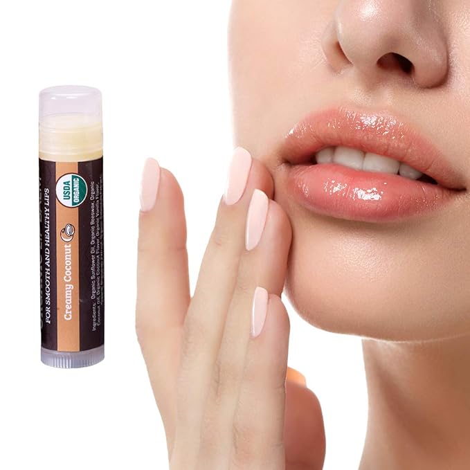 Earth's Daughter USDA Organic Lip Balm 4-Pack Creamy Coconut Flavor - Beeswax, Coconut Oil, Vitamin E - Best Lip Repair Chapstick for Dry Cracked Lips
