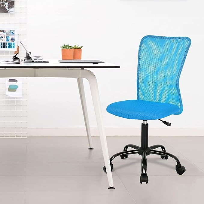 FDW Home Office Chair Mid Back Mesh Desk Chair Armless Computer Ergonomic Task Rolling Swivel Chair Back Support Adjustable Modern with Lumbar Support,Blue