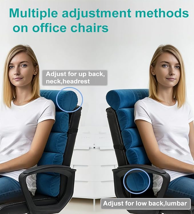 Ergonomic Lumbar Support Pillow for High Back Office Chair - Adjustable 6 Semicircular Back Cushion,Backrest for Desk/Gaming Chairs,Neck/Upper/Lower Back Pain Relief (Blue Short Velvet)