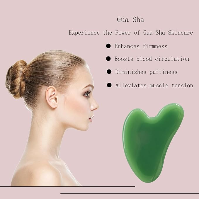 Gua Sha Jade Stone Gua Sha Massage Tool, Guasha Tool for Face and Body Skin Massage. Tools for SPA Acupuncture, Pink Stone for Body Face Neck and Eye, Skin Care Gift for Woman (deep Green)