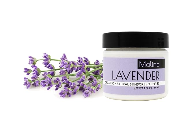 Malina™ Organic Lavender Natural Sunscreen | SPF 30+ | Nontoxic | Baby-Safe | Reef-Safe | No Preservatives | No Synthetic Fragrance | Made With Pure Essential Oil (2 Fl Oz)