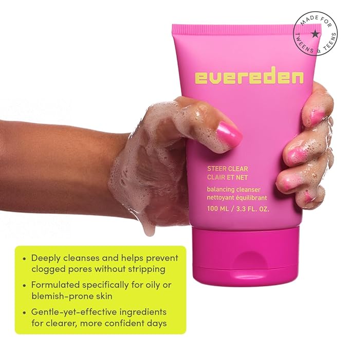 Evereden Pre-Teen Collection: Triple Green Tea Steer Clear Balancing Jelly Cleanser Pre Teen Face Wash, Let's Bounce Gel-Cream Face Moisturizer, & Balance Up Water-Based Toner Pads for Face