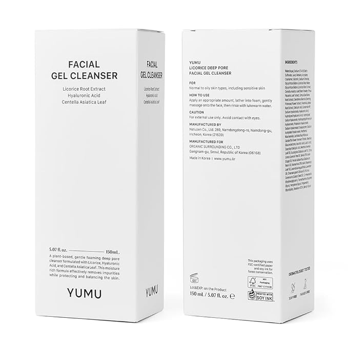 YUMU Licorice Deep Pore Facial Cleanser, for Double Cleansing, Centella Asiatica + Ceramide NP + Glycerin, Hydrating Gel Cleanser, Blackhead Remover, Korean Skincare (150ml/5.07 fl.oz.)